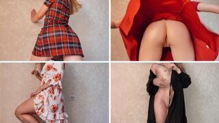 Szöszi kiscsaj ruhapróba nélkül bugyi, gigászi segggel csábít